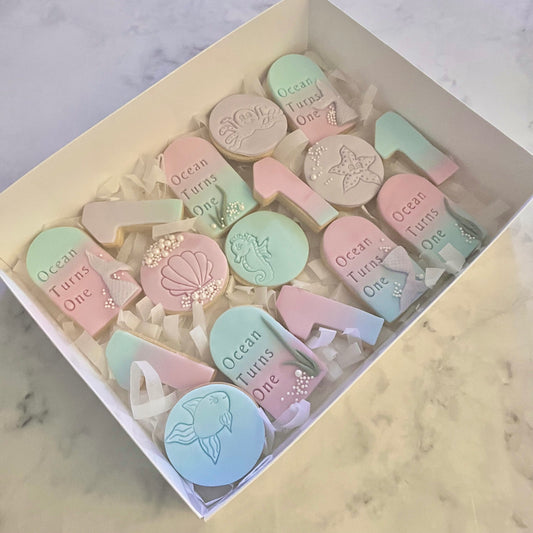 Pastel Mermaid, Childrens Biscuits, Party favours, Under the sea theme cookies